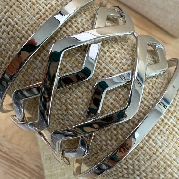 Lia Sophia Silver-Tone Cuff Bracelet, Y2K, 90's, Boho, Work, Casual, Scandi Norm - Picture 2 of 11